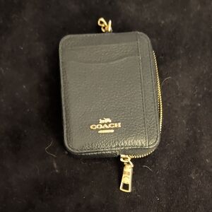 Coach Black Leather Card Wallet with Gold Accents